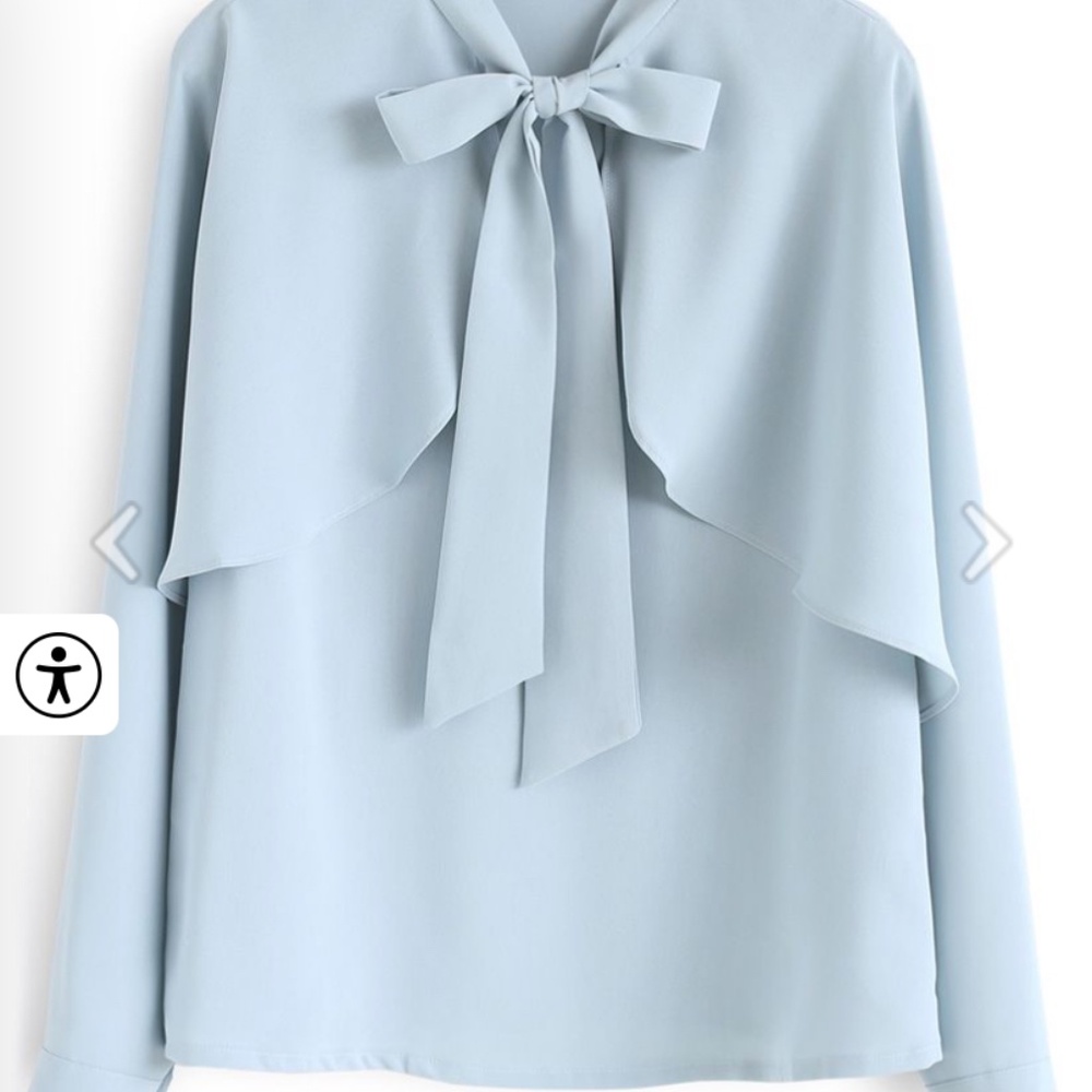 Chicwish - Light Blue Bowknot Cape Sleeves Blouse- Size M - Picture 3 of 12